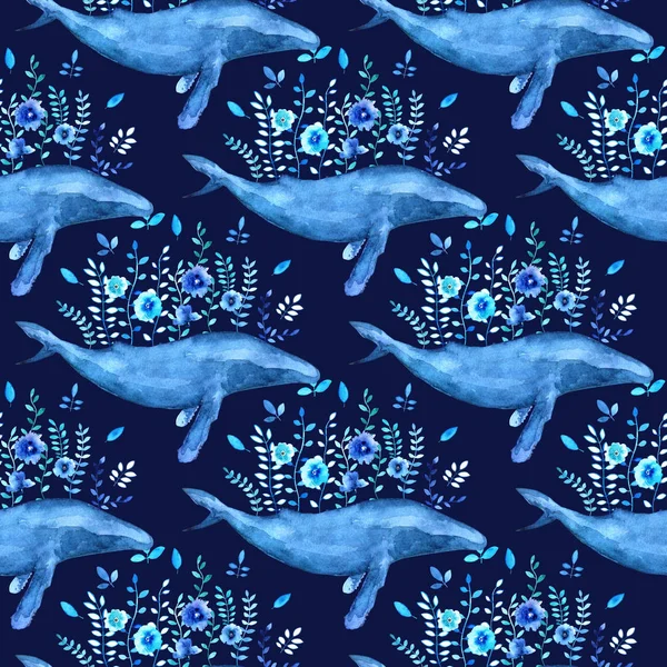 çiçekli suluboya balina