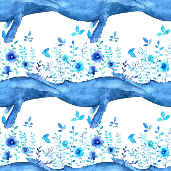 çiçekli suluboya balina