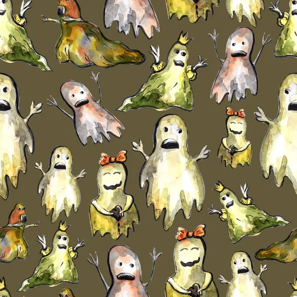 Hand Drawn Pattern Ghosts Halloween Theme — Stock Photo, Image