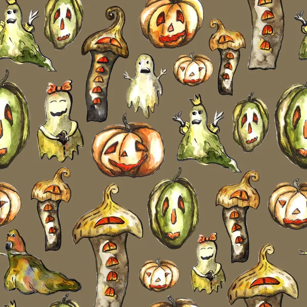 Padrão Desenhado Mão Com Fantasmas Torres Abóboras Para Tema Halloween — Fotografia de Stock