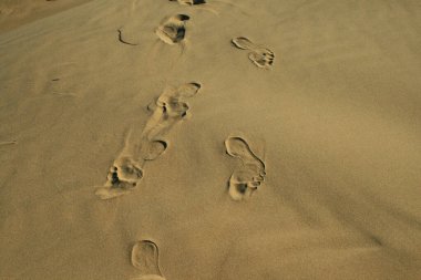 Kumda ayak izleri. Kum tepeleri.