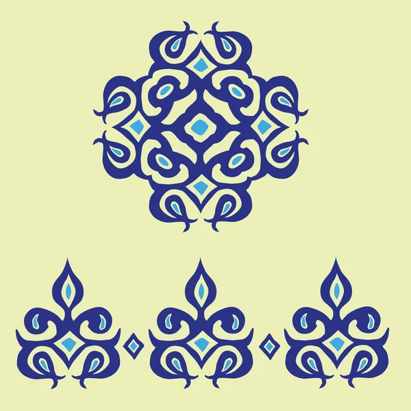 乌兹别克斯坦的装饰品 纺织品的民族风格设计 装饰餐具的东方钴饰品 玻璃或瓷器的贴花 — 图库矢量图片