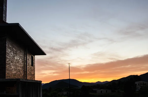 Images of landscapes with house and colorful sky sunset in spring.