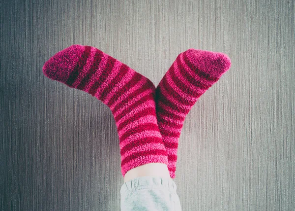 Legs Girl Striped Red Black Socks — Stock Photo, Image