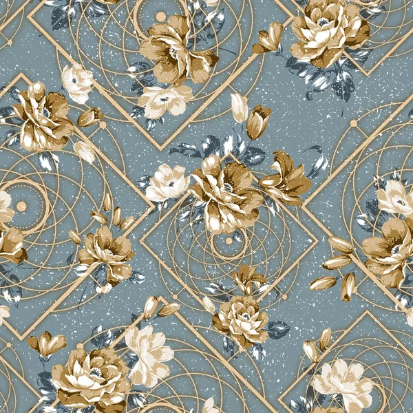 golden flowers seamless pattern