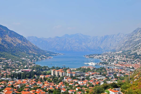 View Bay Kotor Montenegro Summer Blue Sea Red Roofs Stunning — Stock Photo, Image