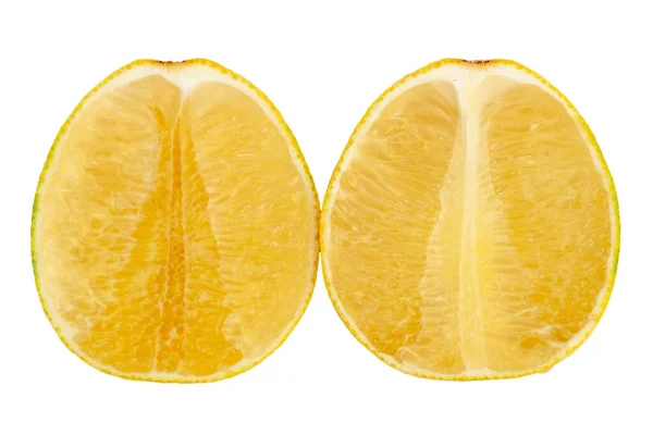 Zwei Hälften Gelber Grapefruit Auf Weißem Hintergrund Isoliert — Stockfoto