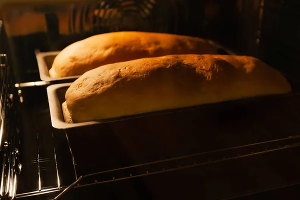 自制的面包在烤箱里烘烤 — 图库照片