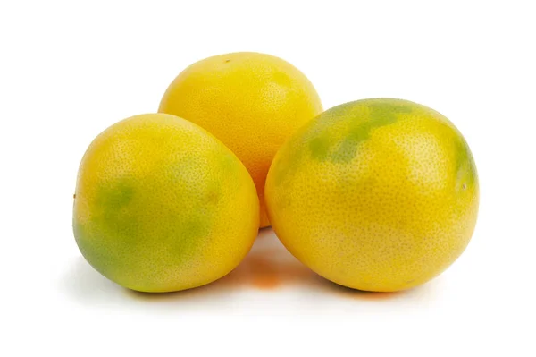 Three Whole Yellow Green Grapefruit White Background Isolate Stock Picture
