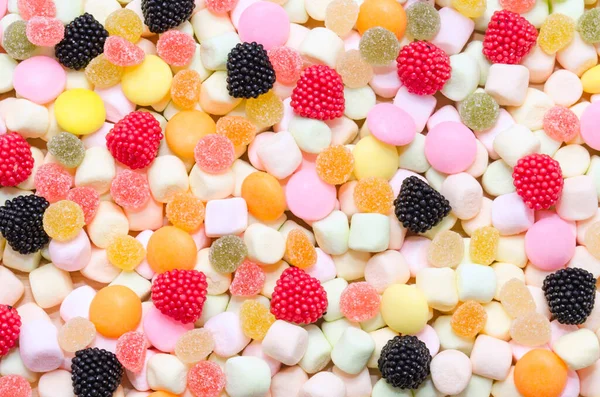 Colorful Candies Jelly Berries Sweets Marshmallow Background — Stock Photo, Image