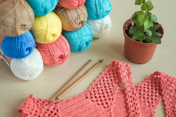 Cotton Yarn Balls Crochet Knitting Handmade Crafts Summer — 스톡 사진