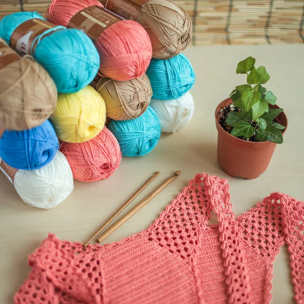 Cotton Yarn Balls Crochet Knitting Handmade Crafts Summer — 스톡 사진