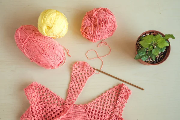 Cotton Yarn Balls Crochet Knitting Handmade Crafts Summer — Stock Photo, Image