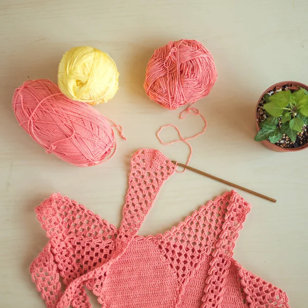 Bolas Hilo Algodón Crochet Tejer Artesanías Hechas Mano Verano —  Fotos de Stock