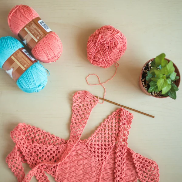 Cotton Yarn Balls Crochet Knitting Handmade Crafts Summer — 스톡 사진