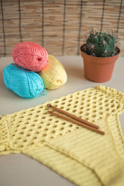 Cotton Yarn Balls Crochet Knitting Handmade Crafts Summer — 스톡 사진