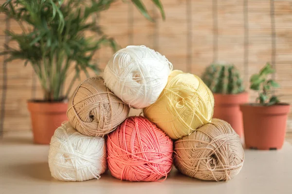 Cotton Yarn Balls Crochet Knitting Handmade Craft Summer — стокове фото