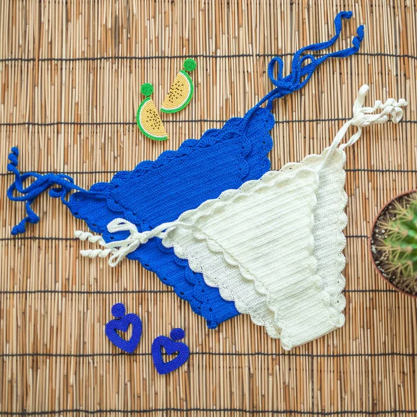 Háčkované Bikiny Ručně Vyráběné Bavlněné Bikiny Léto Pláž Boho Plavky — Stock fotografie