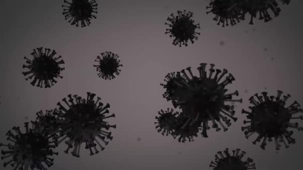コロナウイルス Covid の現実的なアニメーション3Dレンダリング 暗い色の顕微鏡ウイルス病ウイルス感染症世界パンデミック — ストック動画