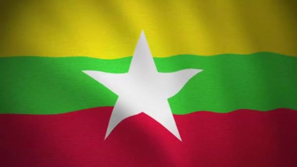 Looping Vídeo Myanmar Bandeira Birmânia Tecido Têxtil Texturizado Sem Costura — Vídeo de Stock