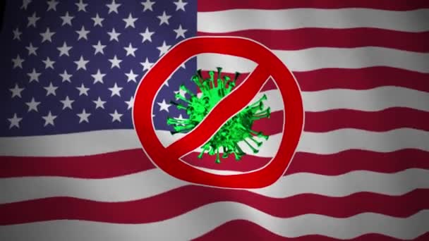 アメリカの国旗をコロナウイルスの標識で振っています — ストック動画