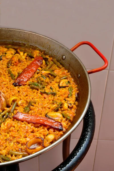 Valenciai Paella Egy Tipikus Spanyol Termék — Stock Fotó