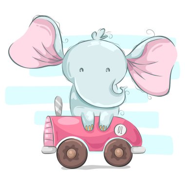 Araba karikatürlü şirin bir bebek fil.