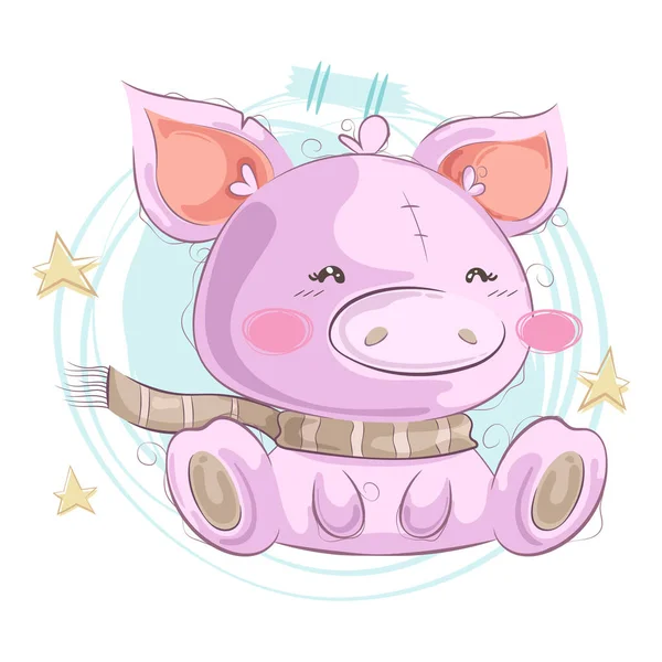 Lindo Cerdito Mano Dibujar Ilustración Vector — Vector de stock