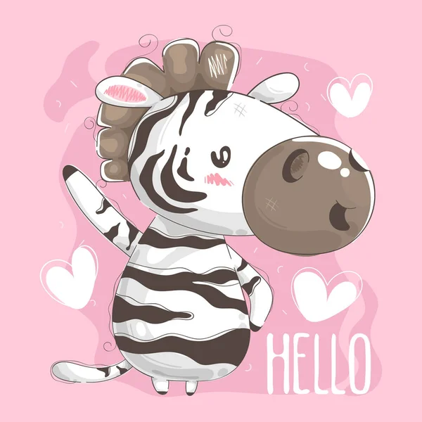 Cute Zebra Mówi Cześć Sercem — Wektor stockowy