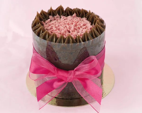 Chocolate Strawberry Mini Cake Pink Background Bolo Chocolate Morango Fundo — Stock Photo, Image