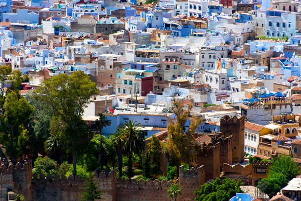 Cityscape Του Διάσημου Μπλε Πόλη Chefchaouen Στα Βουνά Rif Morocco — Φωτογραφία Αρχείου