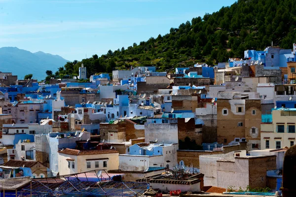 Cityscape Του Διάσημου Μπλε Πόλη Chefchaouen Στα Βουνά Rif Morocco — Φωτογραφία Αρχείου