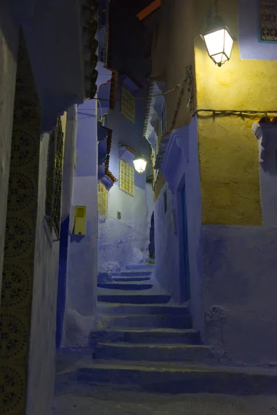 Scena Notturna Nella Città Marocchina Chefchaouen — Foto Stock
