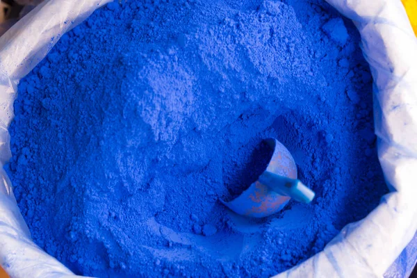 Powdered Pigments Sacks Sale Blue Town Chefchaouen Morocco — Stock Photo, Image