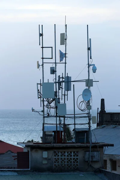Antennes Télécommunication Sur Toit Dans Ville Pierre Zanzibar Tanzanie — Photo