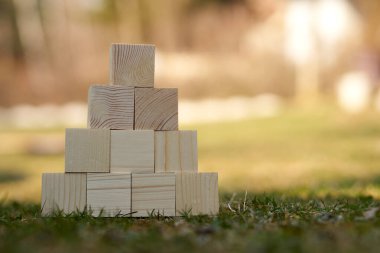 Üzerinde boş alan olan tahta bloklar üzerine metin koymak ve kavramlar için kullanılabilecek kopyalama alanı olarak kullanılabilir.