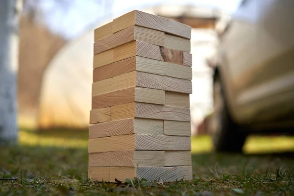 Drewniane Bloki Pustą Przestrzenią Nich Które Mogą Być Wykorzystane Jako — Zdjęcie stockowe