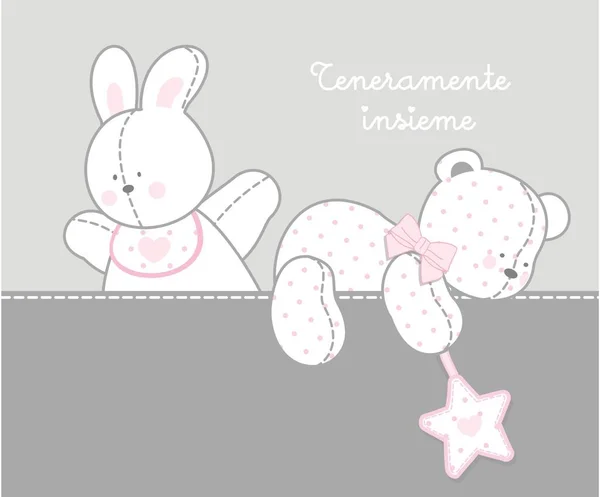 Stickerei Babybär Und Kaninchen — Stockvektor