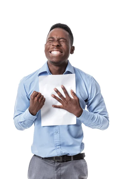 Afro Amerikaans zakenman schreeuwen met geluk — Stockfoto