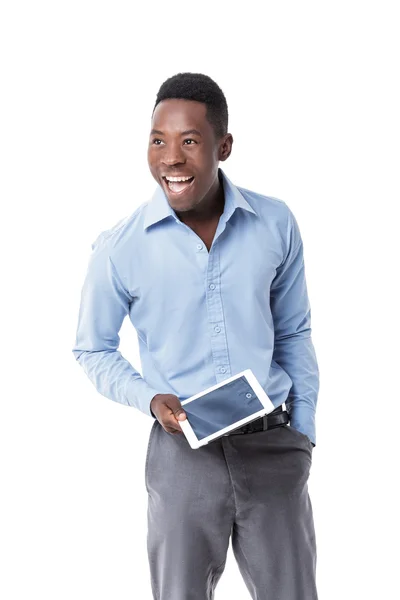 Afryki amerykański biznesmen z cyfrowego tabletu — Zdjęcie stockowe