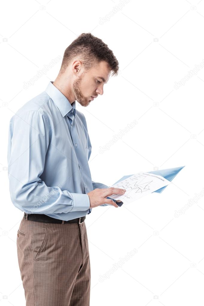 Businessman reading documents 
