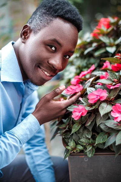Uomo annusare i fiori — Foto Stock