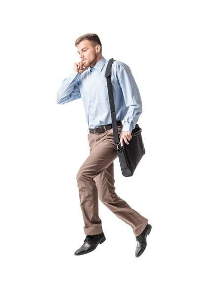 Επιχείρηση άνθρωπος τρέχει και μιλώντας μέσω τηλεφώνου — Φωτογραφία Αρχείου