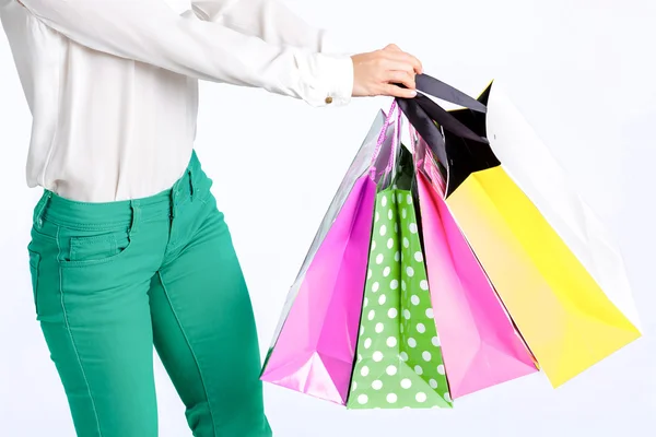 Personas, venta, concepto de viernes negro - mujer con bolsas de compras —  Fotos de Stock