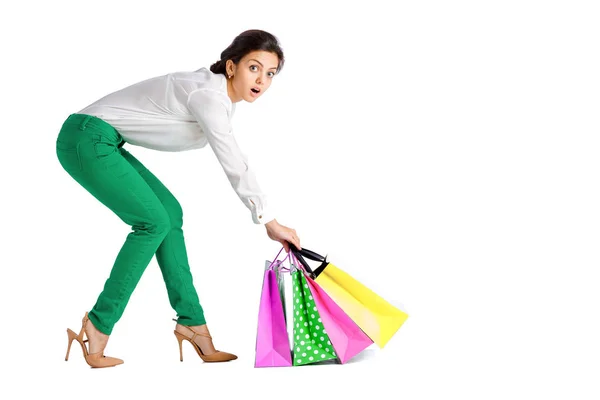 Pessoas, venda, conceito de sexta-feira preta - mulher com saco de compras — Fotografia de Stock