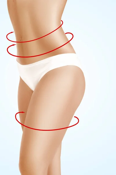 Female body with the drawing arrows — Stock Photo, Image