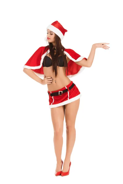 Donna sexy che indossa vestiti di Babbo Natale — Foto Stock