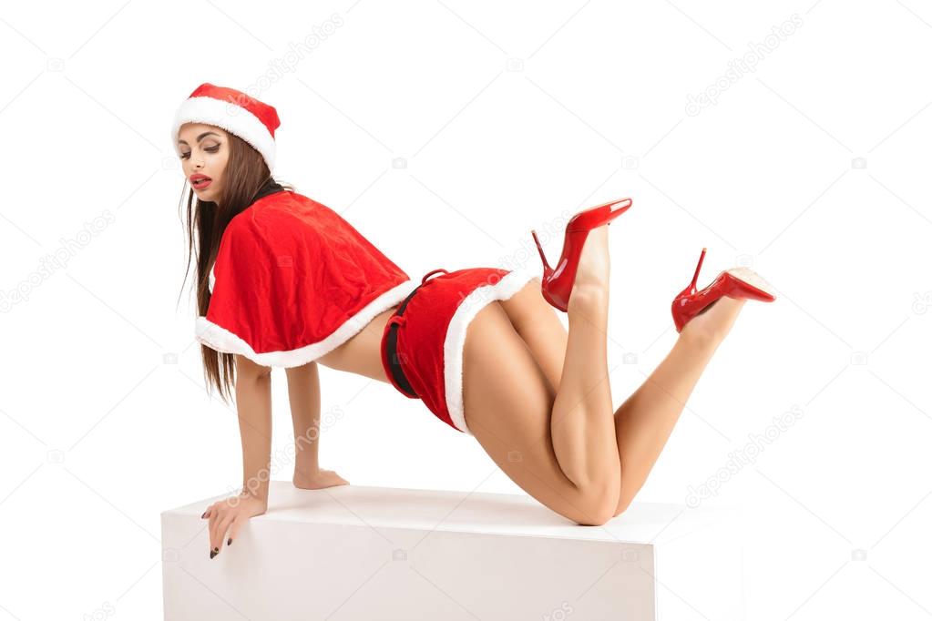 sexy woman wearing santa claus clothes