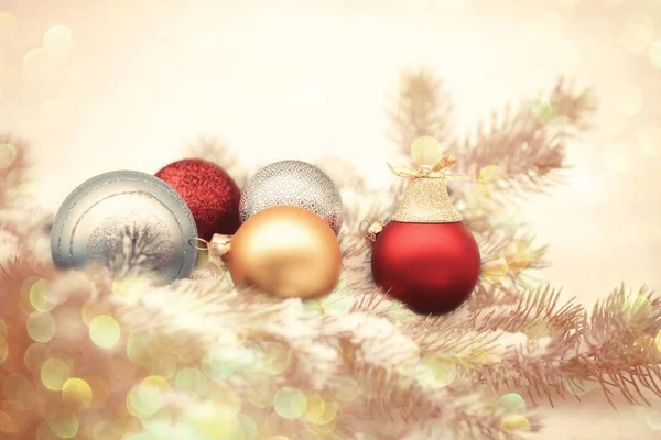 Christmas balls with pine branch — Stock Photo, Image