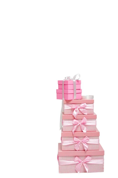 Stack of pink gift boxes with ribbons — Stock Photo, Image